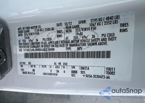 2013 Ford Escape Titanium из США, поврежденный, VIN 1FMCU9J95DUB21698